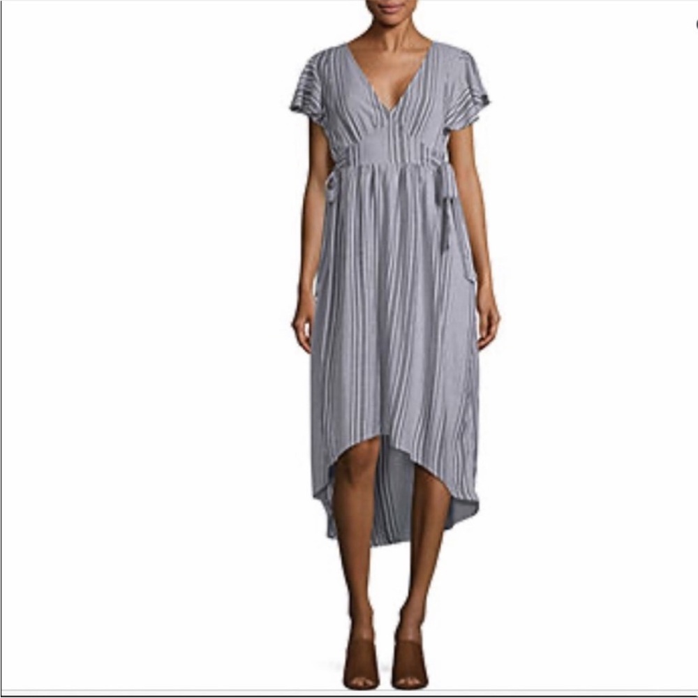 a.n.a Short Sleeve Erin Stripe Midi Dress